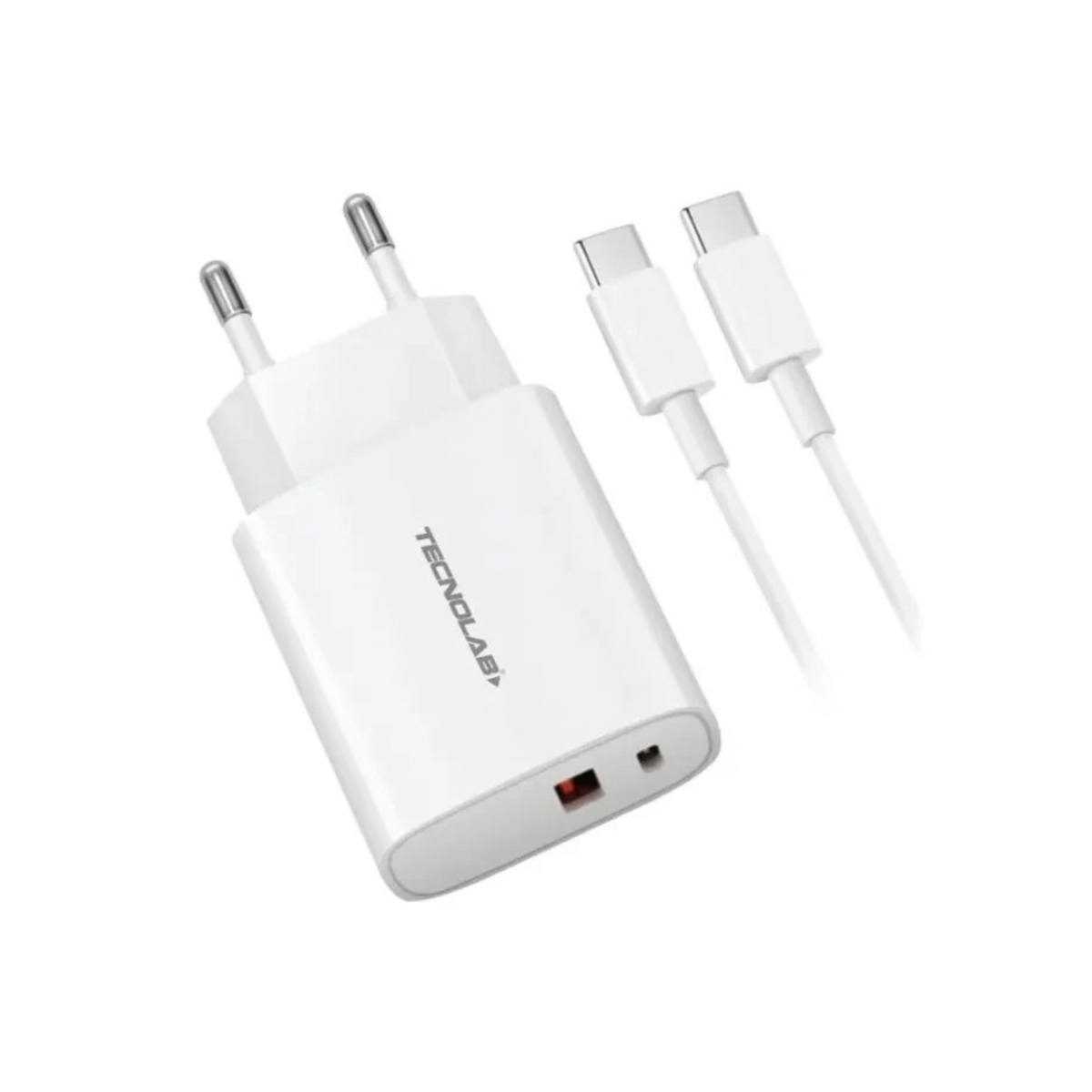 Cargador Rápido Dual 20W Tecnolab + Cable USB-C a USB-C