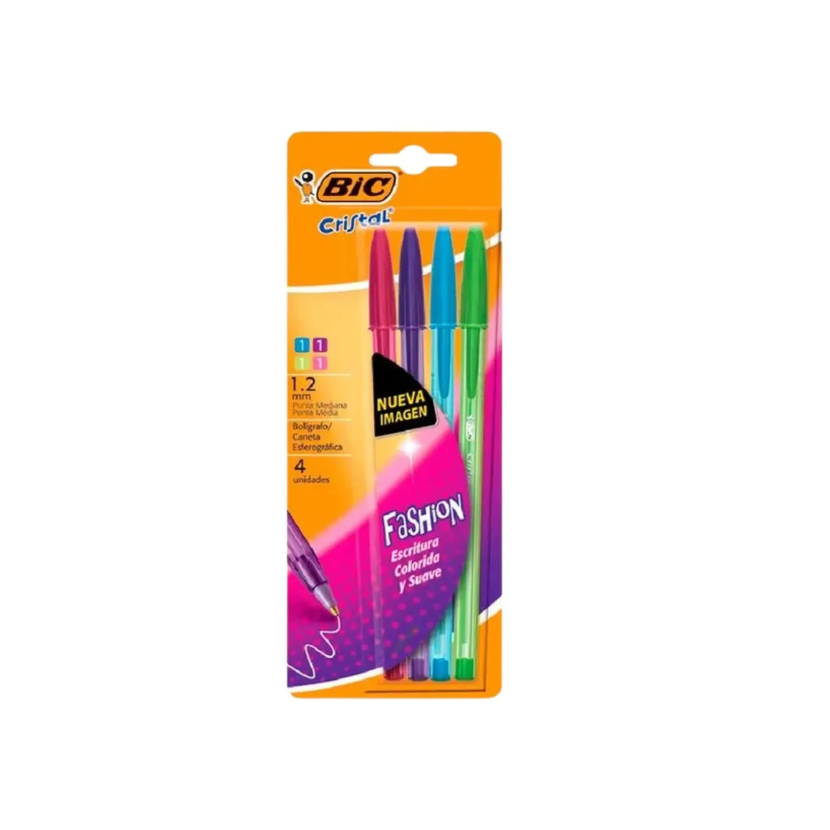 Bolígrafos Bic Cristal Fashion 1.2mm Pack x4