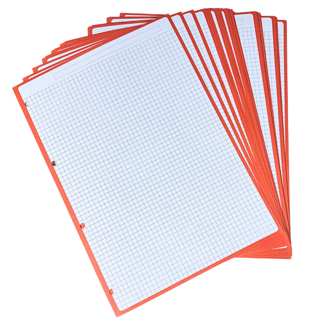 Hojas de Recambio A4 Borde Naranja Cuadrícula 5mm – 100gr, Pack de 60 Hojas