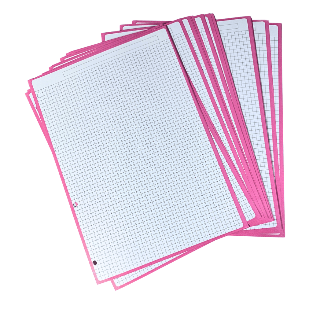 Hojas de Recambio A4 Borde Rosado Cuadrícula 5mm – 100gr, Pack de 60 Hojas