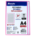 Hojas de Recambio A4 Borde Rosado Cuadrícula 5mm – 100gr, Pack de 60 Hojas