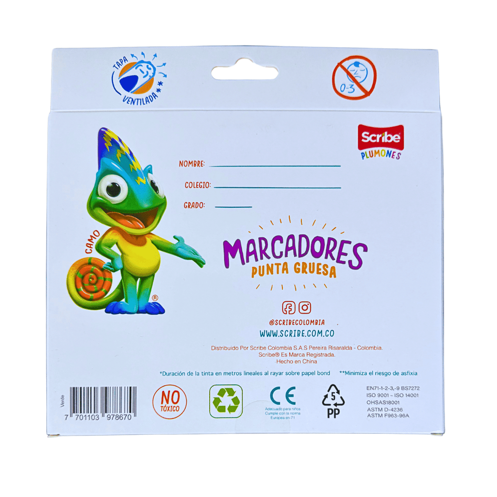 Marcadores Punta Gruesa Scribe x 12 Unidades, Plumones Escolares