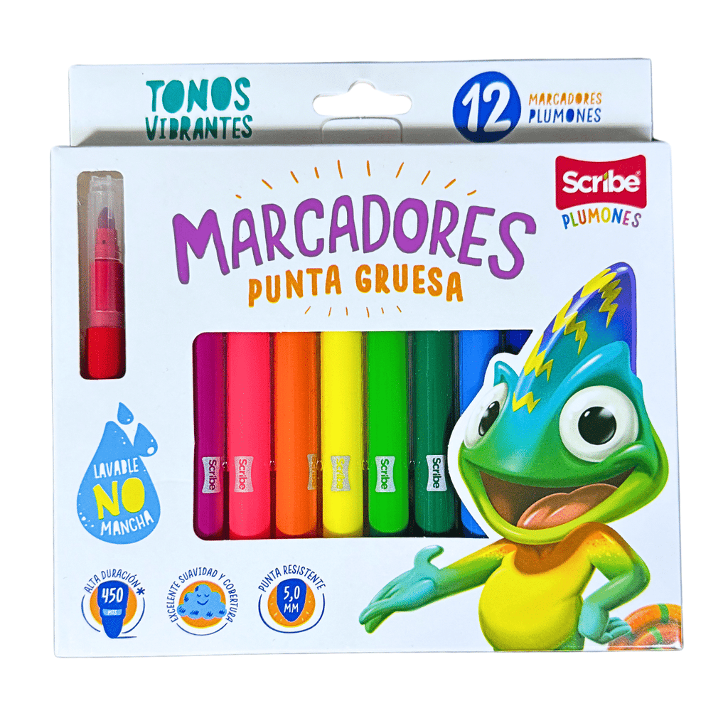 Marcadores Punta Gruesa Scribe x 12 Unidades, Plumones Escolares