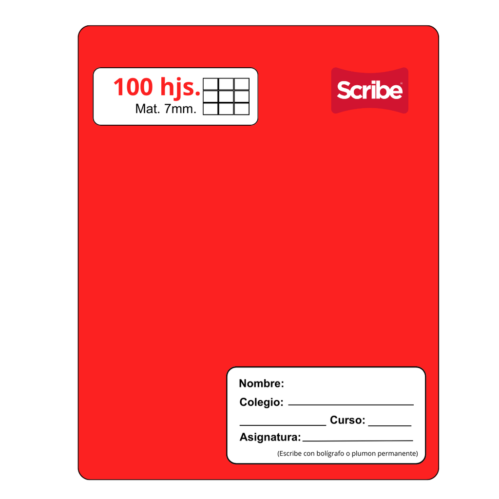Cuaderno College Rojo 100 Hojas Scribe, Cuadriculado 7mm Matemáticas