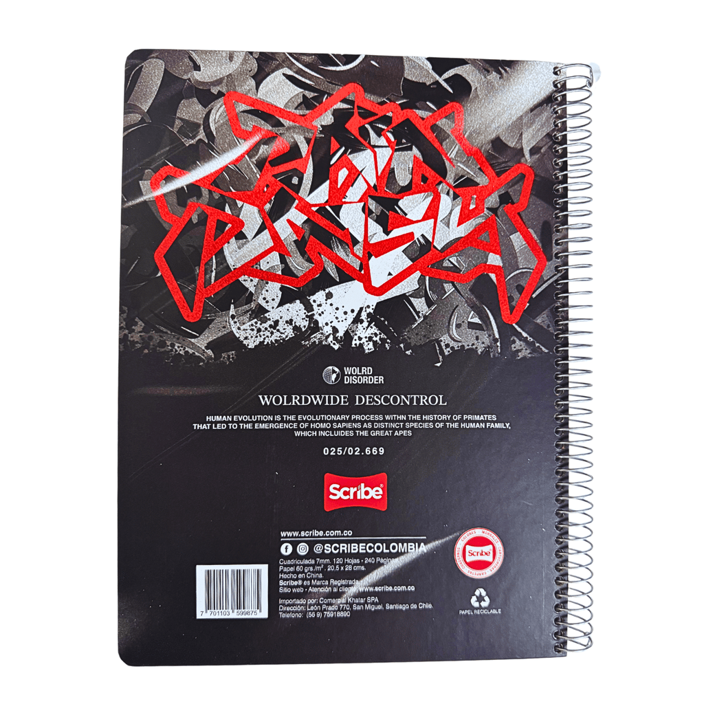 Cuaderno Universitario Tapa Dura Metal Demon, Grande 7mm x 120 Hojas Scribe