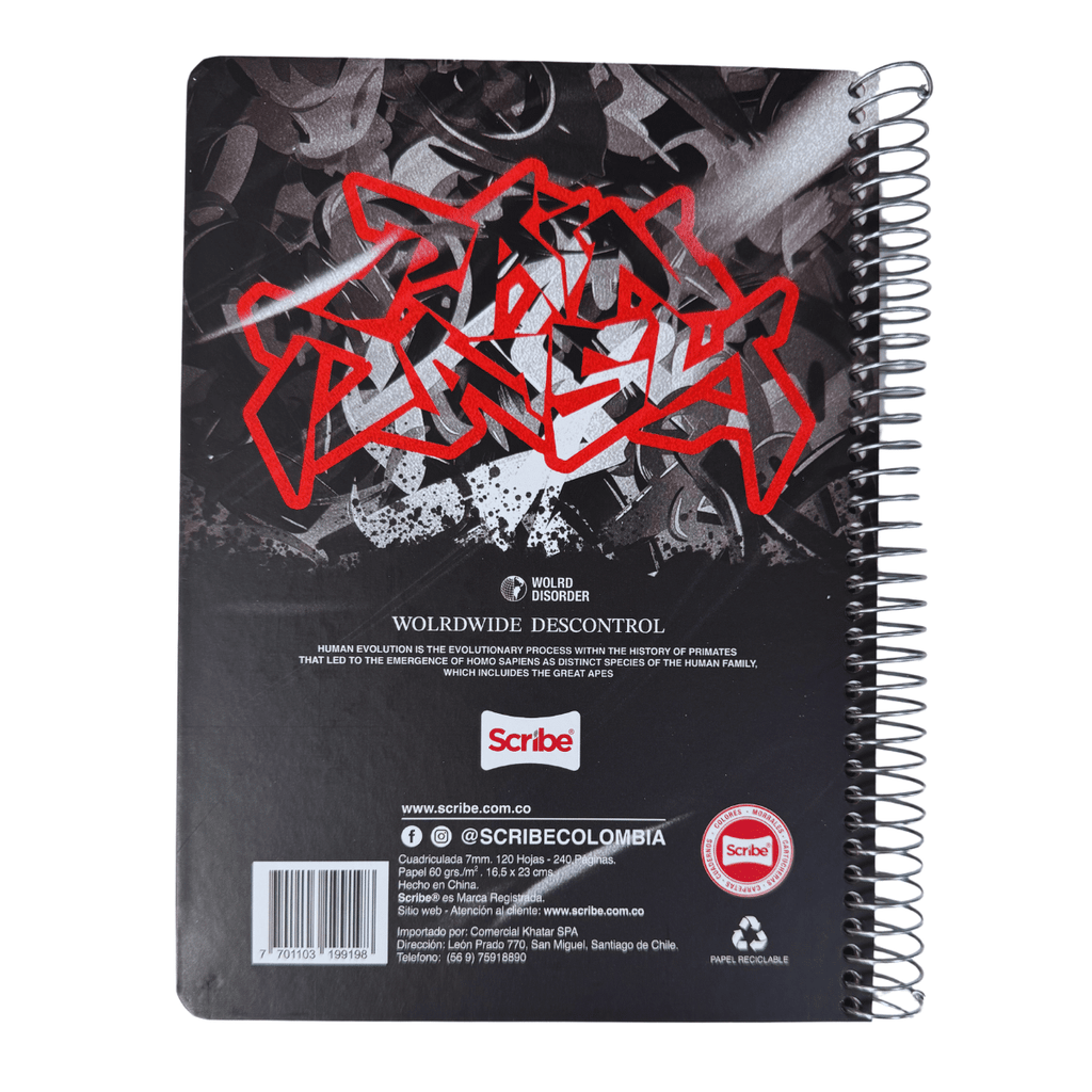 Cuaderno Universitario Tapa dura Motocicleta, Mediano 7mm x 120 Hojas Scribe