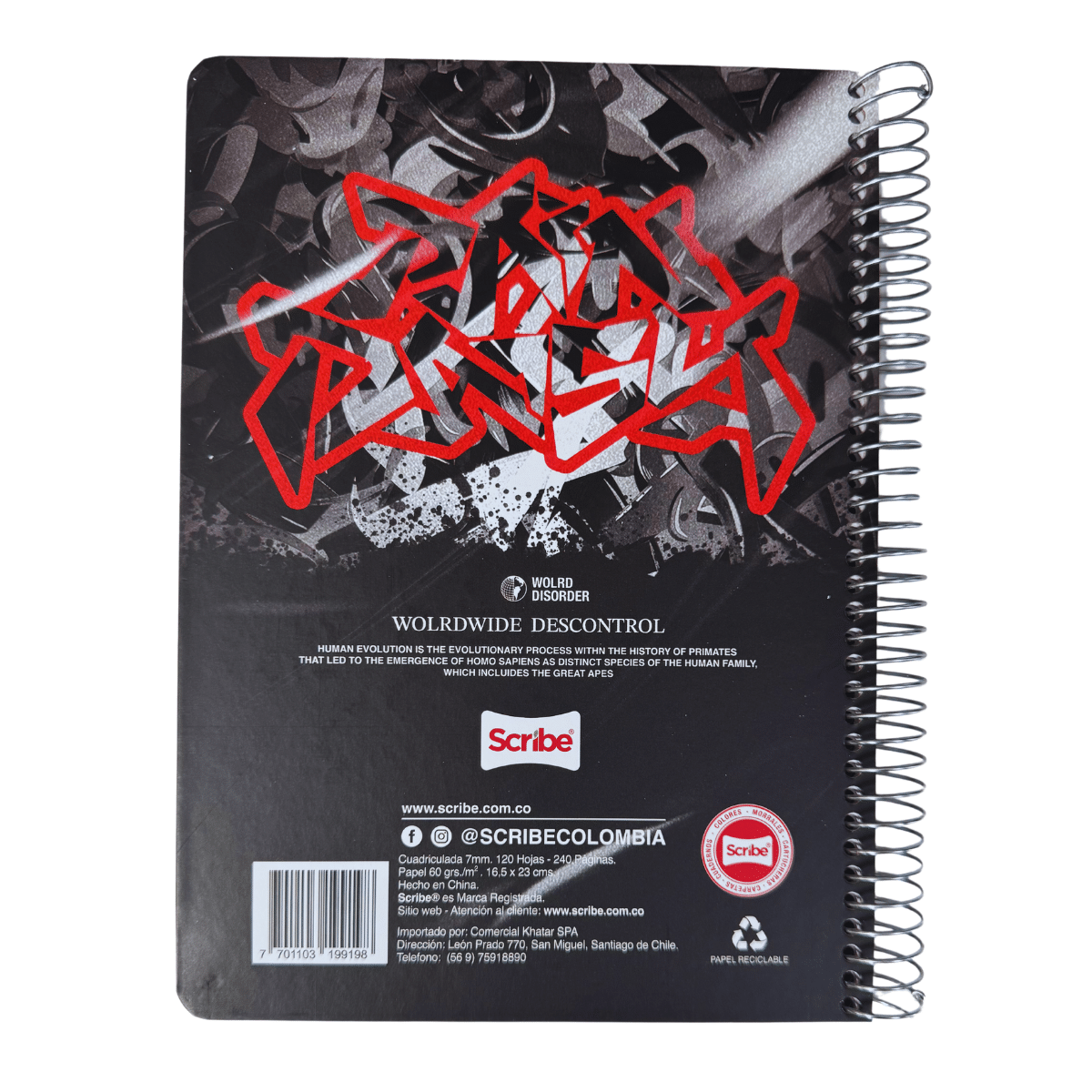 Cuaderno Universitario Tapa dura Motocicleta, Mediano 7mm x 120 Hojas Scribe