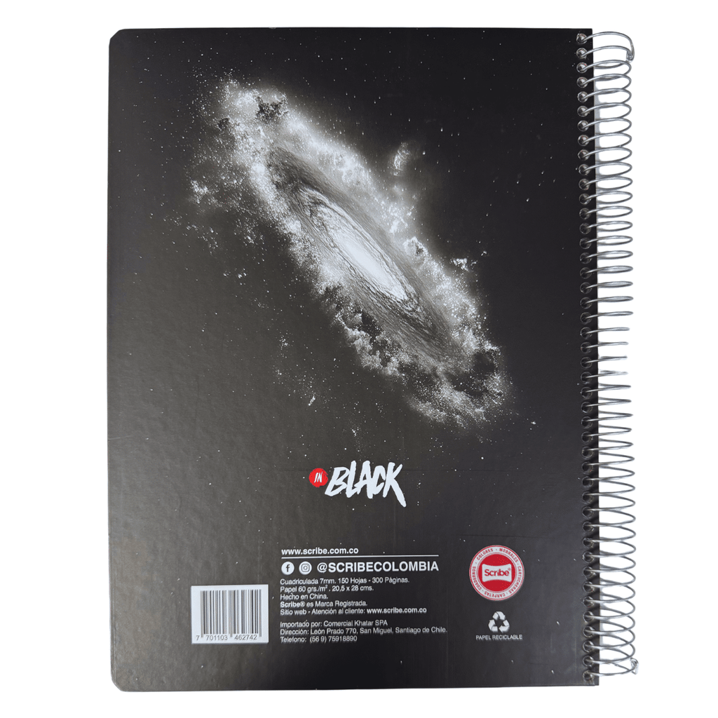 Cuaderno Universitario Tapa dura Black Bici, Grande 7mm x 150 Hojas Scribe