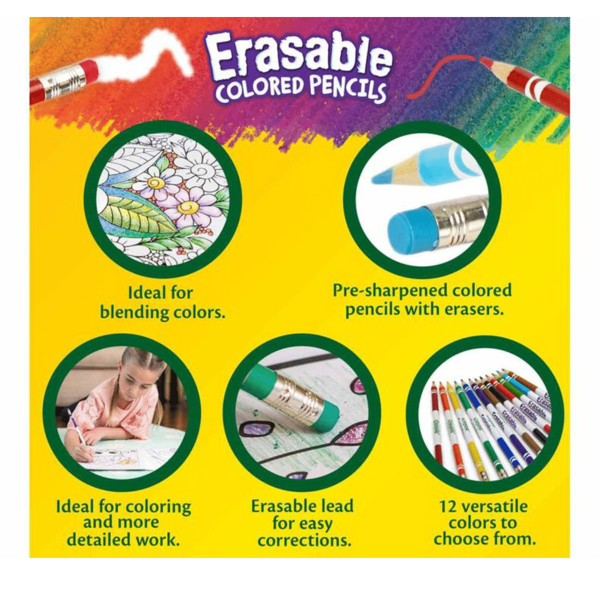 Lápices De Colores Borrables Crayola x 12 Colores Para niños