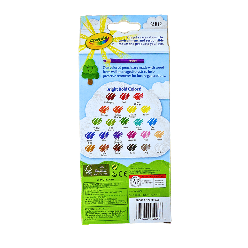 Lápices de Colores Largos Crayola x 24 – No Tóxicos, Resistentes y Preafilados