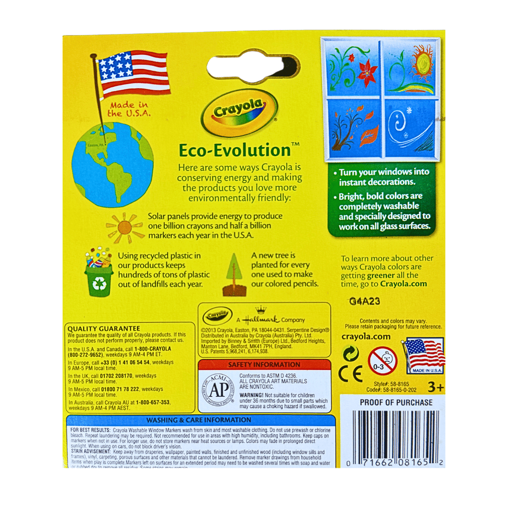 Marcadores Lavables para Ventanas Crayola – Set de 8, Removibles y No Tóxicos