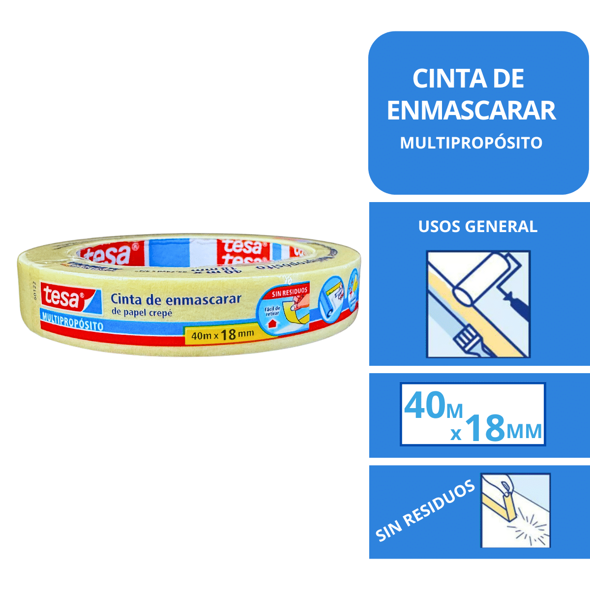 Masking Tape Tesa 18mm x 40 M Cinta Para Enmascarar Multipropósito