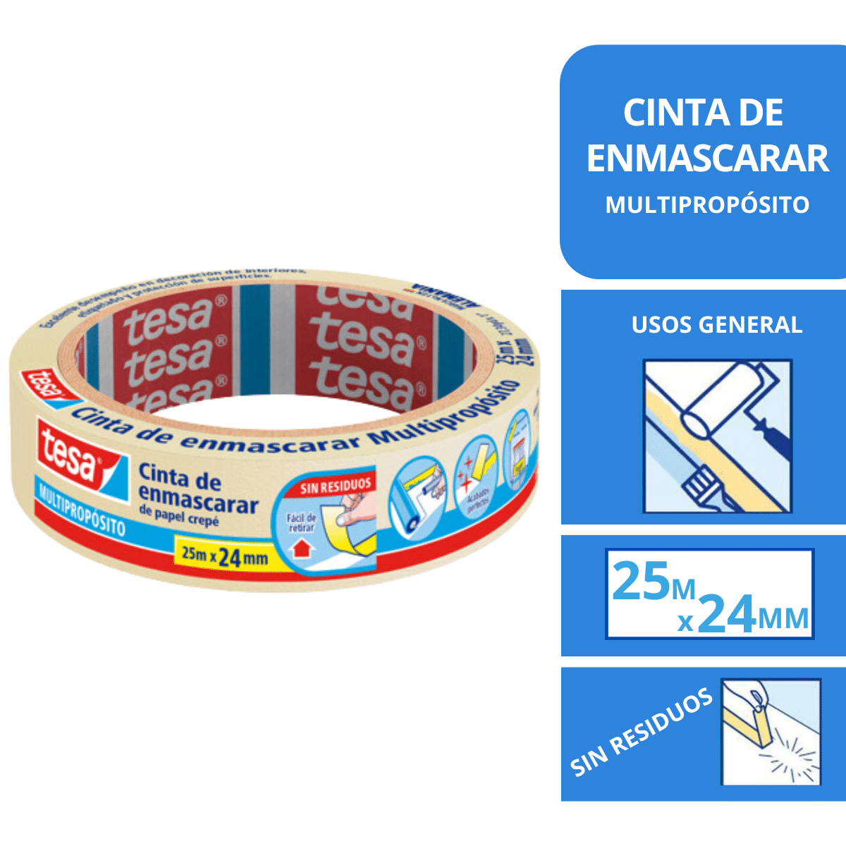 Cinta Para Enmascarar Tesa 24mm x 40 M Masking Tape Multipropósito