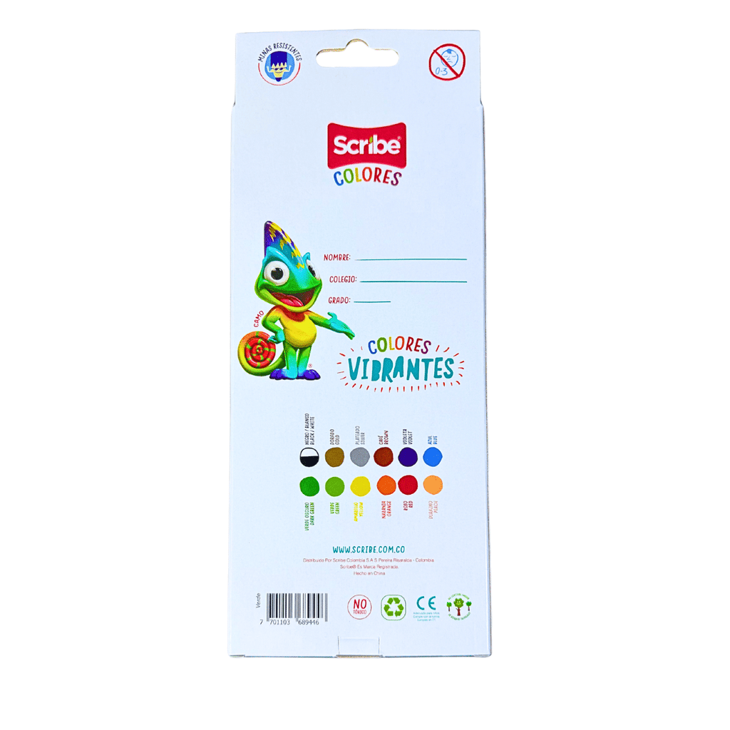 Lápices de Colores Scribe Unipunta x 12 Unidades, (13 Colores) + Sacapuntas