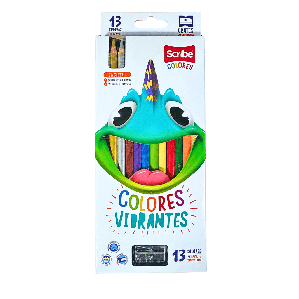Lápices de Colores Scribe Unipunta x 12 Unidades, (13 Colores) + Sacapuntas