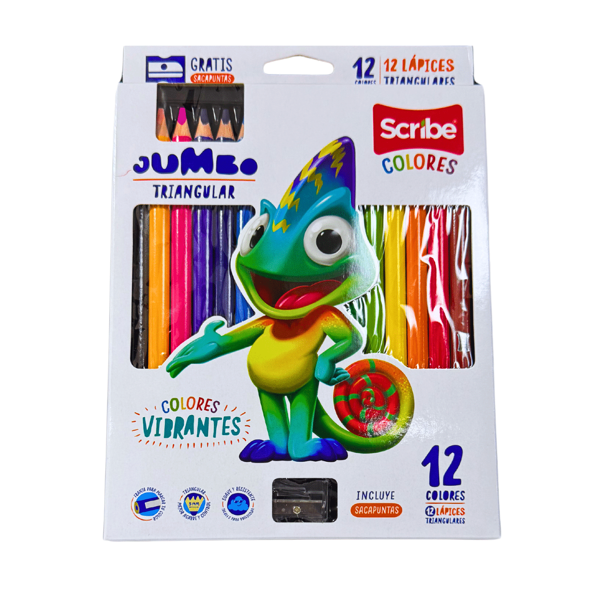 Lápices De Colores Jumbo Scribe Triangular 12 Und + Sacapunta