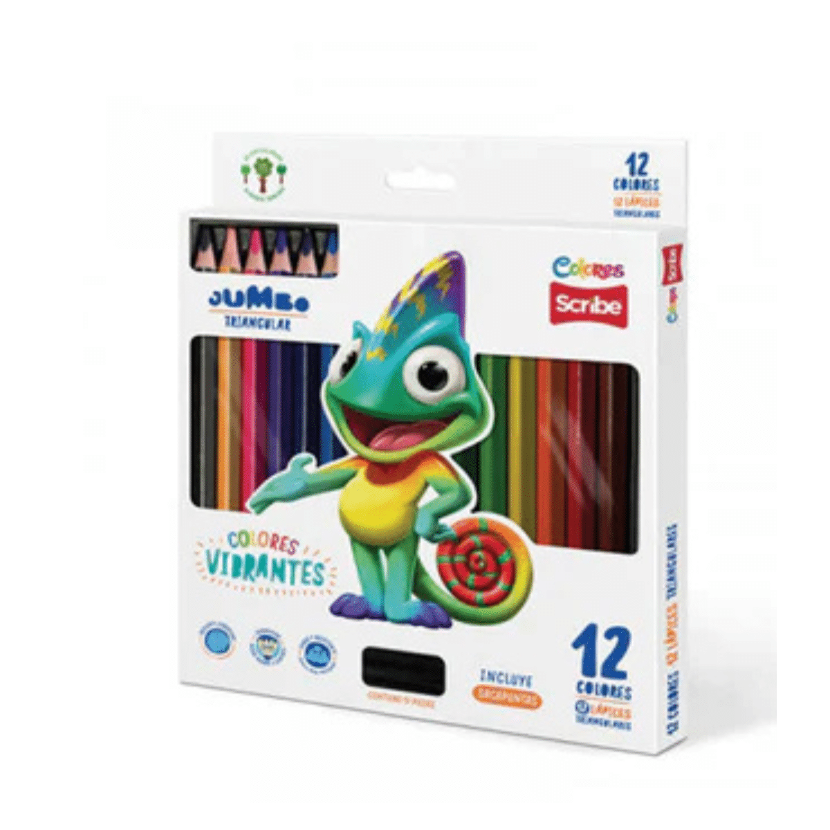 Lápices De Colores Jumbo Scribe Triangular 12 Und + Sacapunta