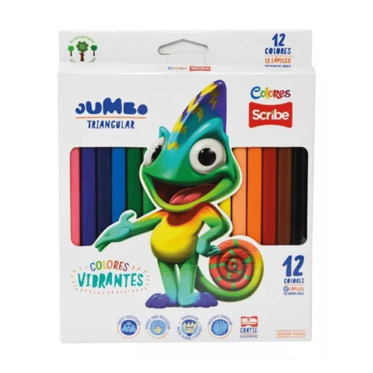 Lápices De Colores Jumbo Scribe Triangular 12 Und + Sacapunta