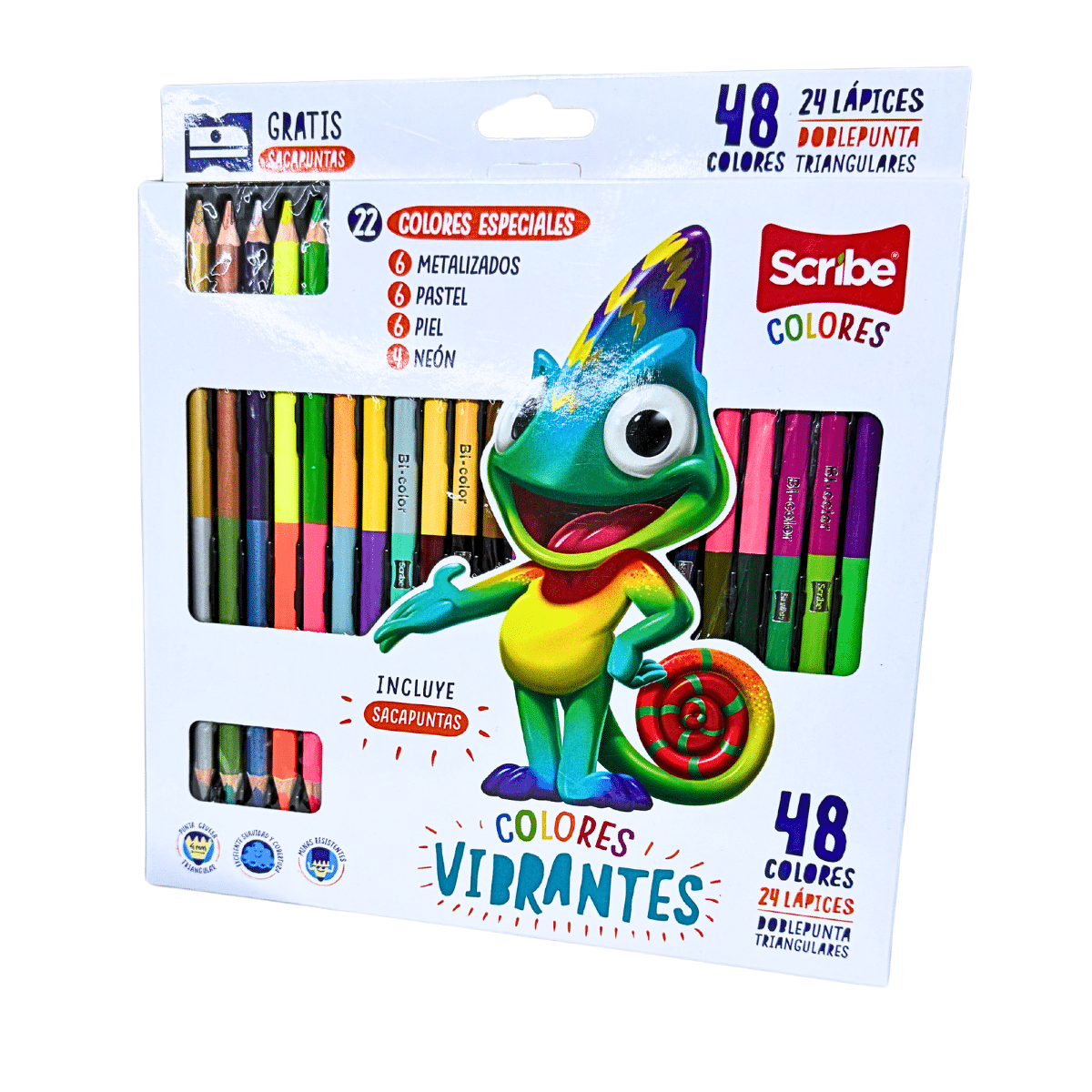 Lápices de Colores Scribe Doble Punta x 24 Unidades (48 Colores), Incluye Sacapuntas