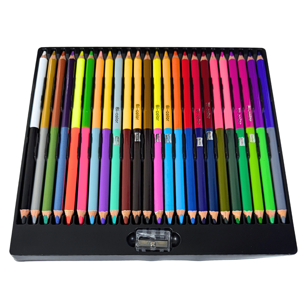 Lápices de Colores Scribe Doble Punta x 24 Unidades (48 Colores), Incluye Sacapuntas