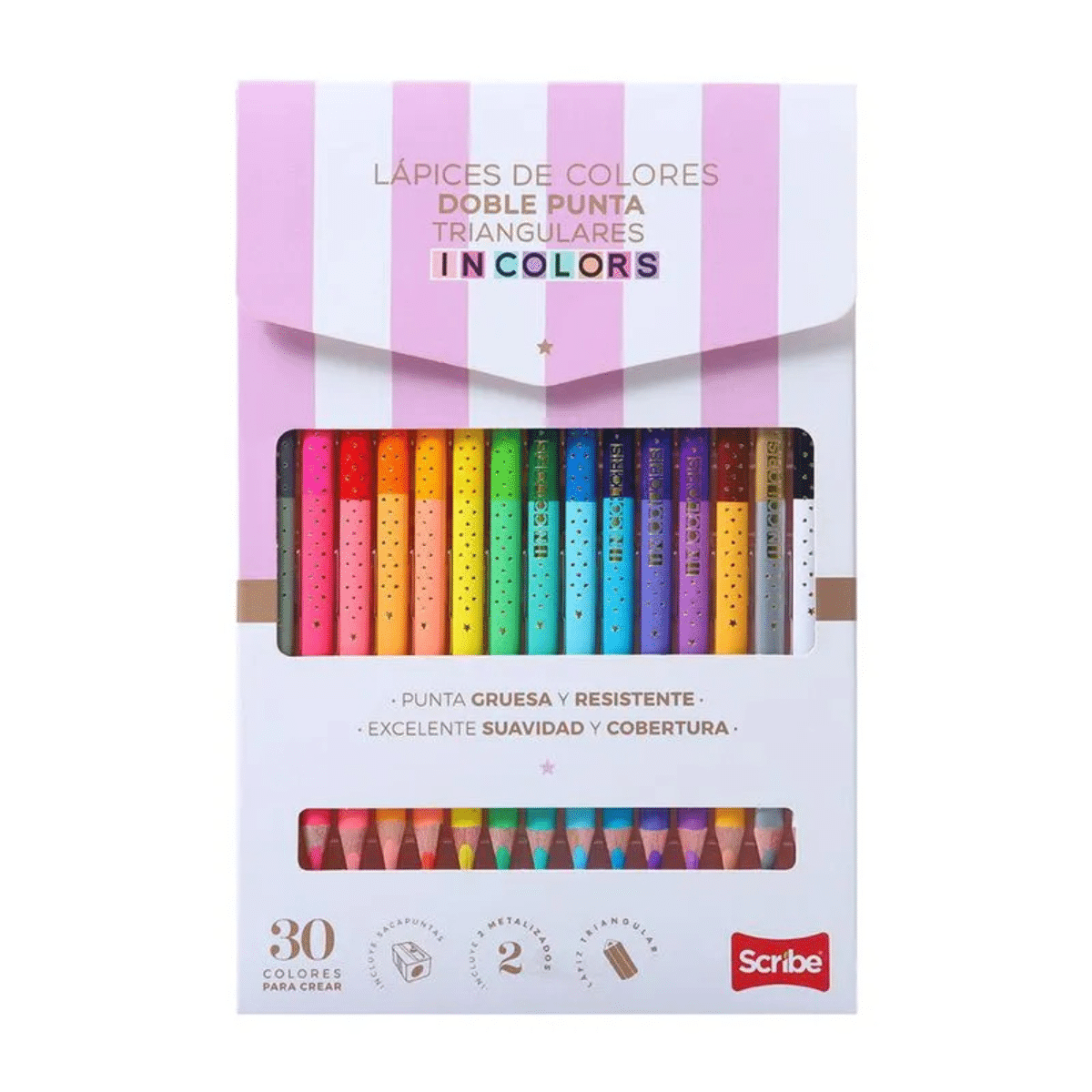 Lápices de Colores Incolors Doble Punta Scribe x 15 Unidades, Calidad Premium