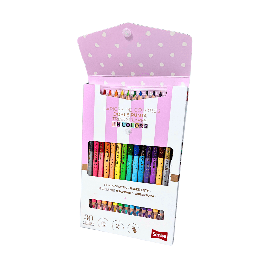 Lápices de Colores Incolors Doble Punta Scribe x 15 Unidades, Calidad Premium