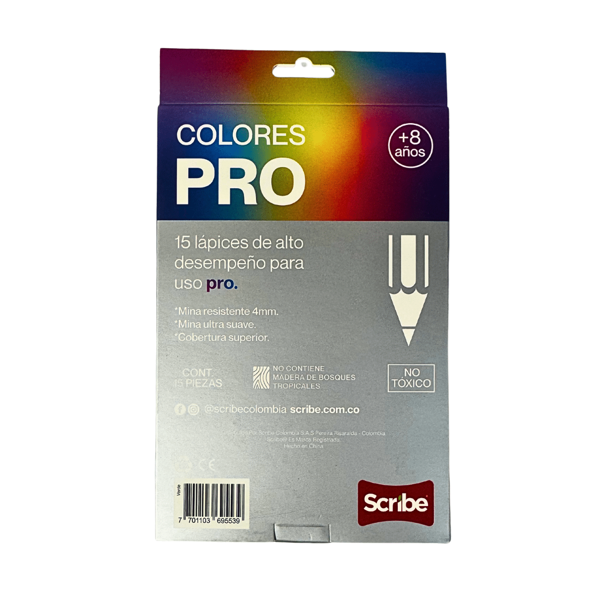 Lápices de Colores Pro Scribe x 15 Unidades, Mina Extra Suave y Pigmento de Alta Calidad