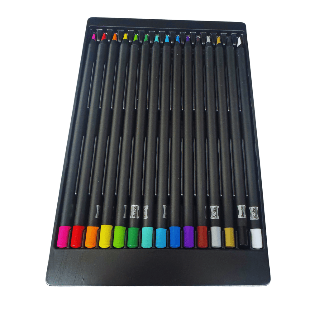 Lápices de Colores Pro Scribe x 15 Unidades, Mina Extra Suave y Pigmento de Alta Calidad