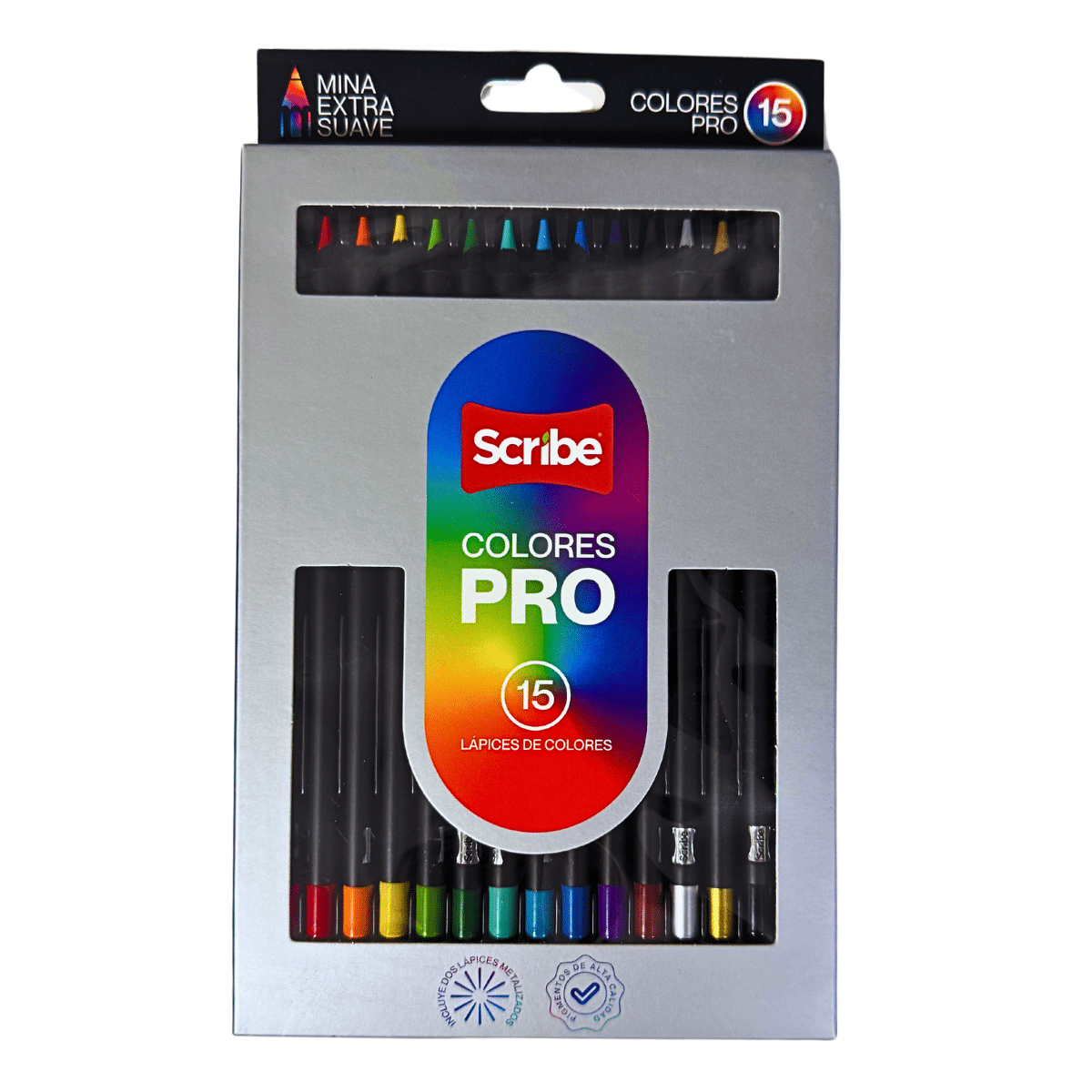 Lápices de Colores Pro Scribe x 15 Unidades, Mina Extra Suave y Pigmento de Alta Calidad