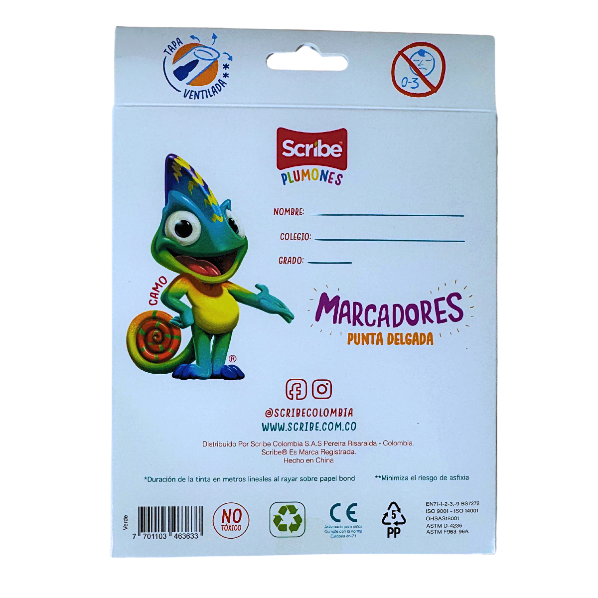 Marcadores Punta Fina Scribe x 12 Unidades, Plumones Escolares de Trazo Delgado