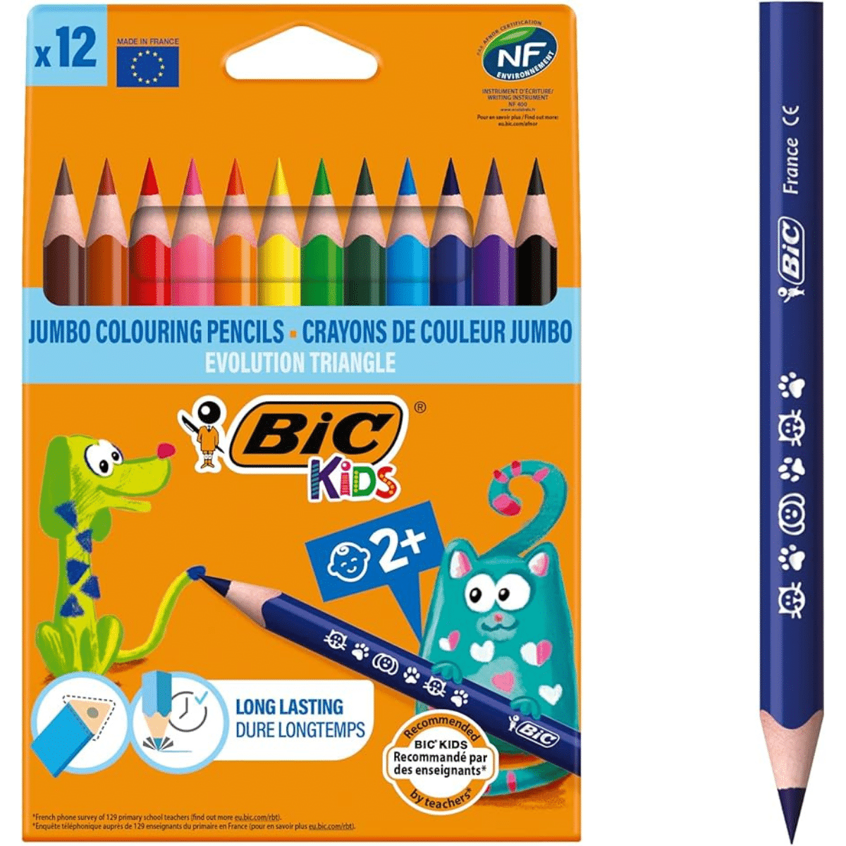 Lápices de Colores Bic Gigante Jumbo, Triangulares x 12 Unidades