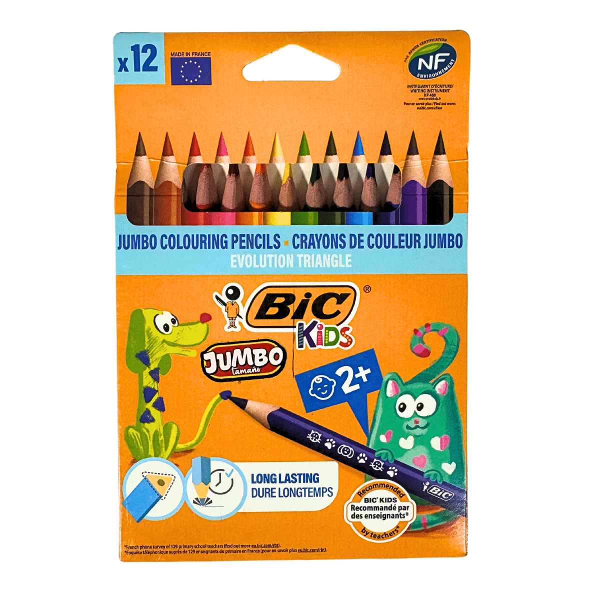 Lápices de Colores Bic Gigante Jumbo, Triangulares x 12 Unidades