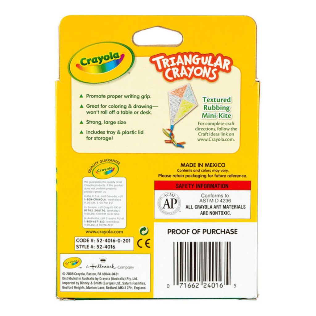 Crayones de Cera Crayola Triangulares – 16 Colores, Fáciles de Agarrar, No Tóxicos