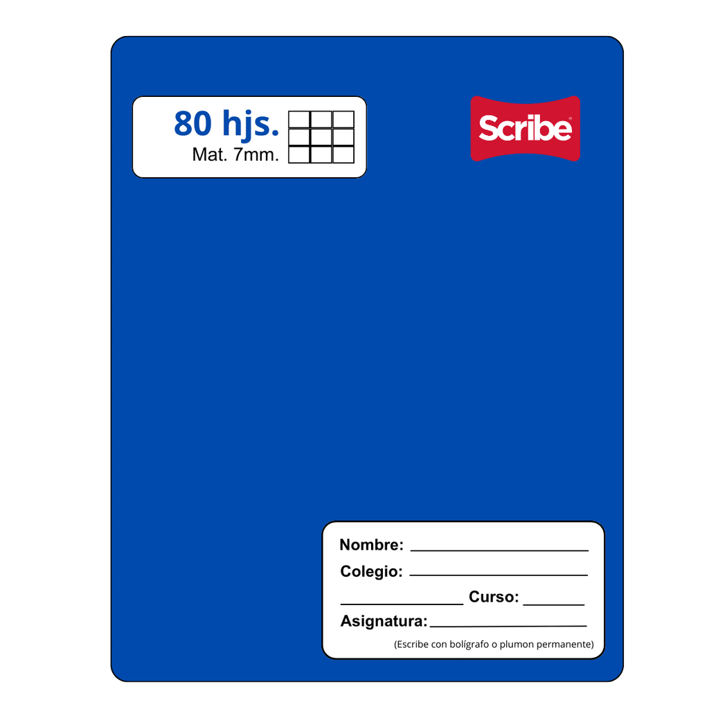 Cuaderno College Azul Matemática Scribe 80 Hojas, 7mm