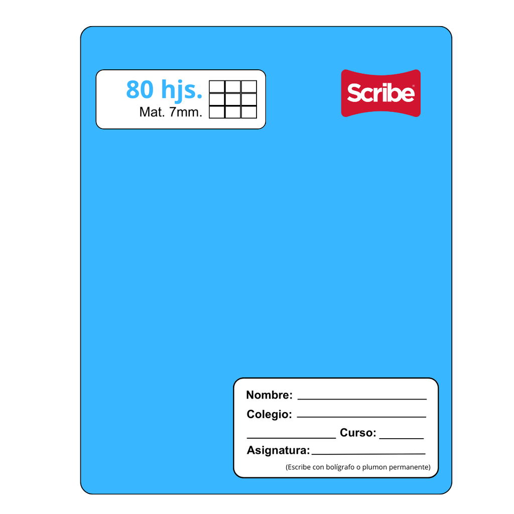 Cuaderno College Celeste Matemática Scribe 80 Hojas, 7mm