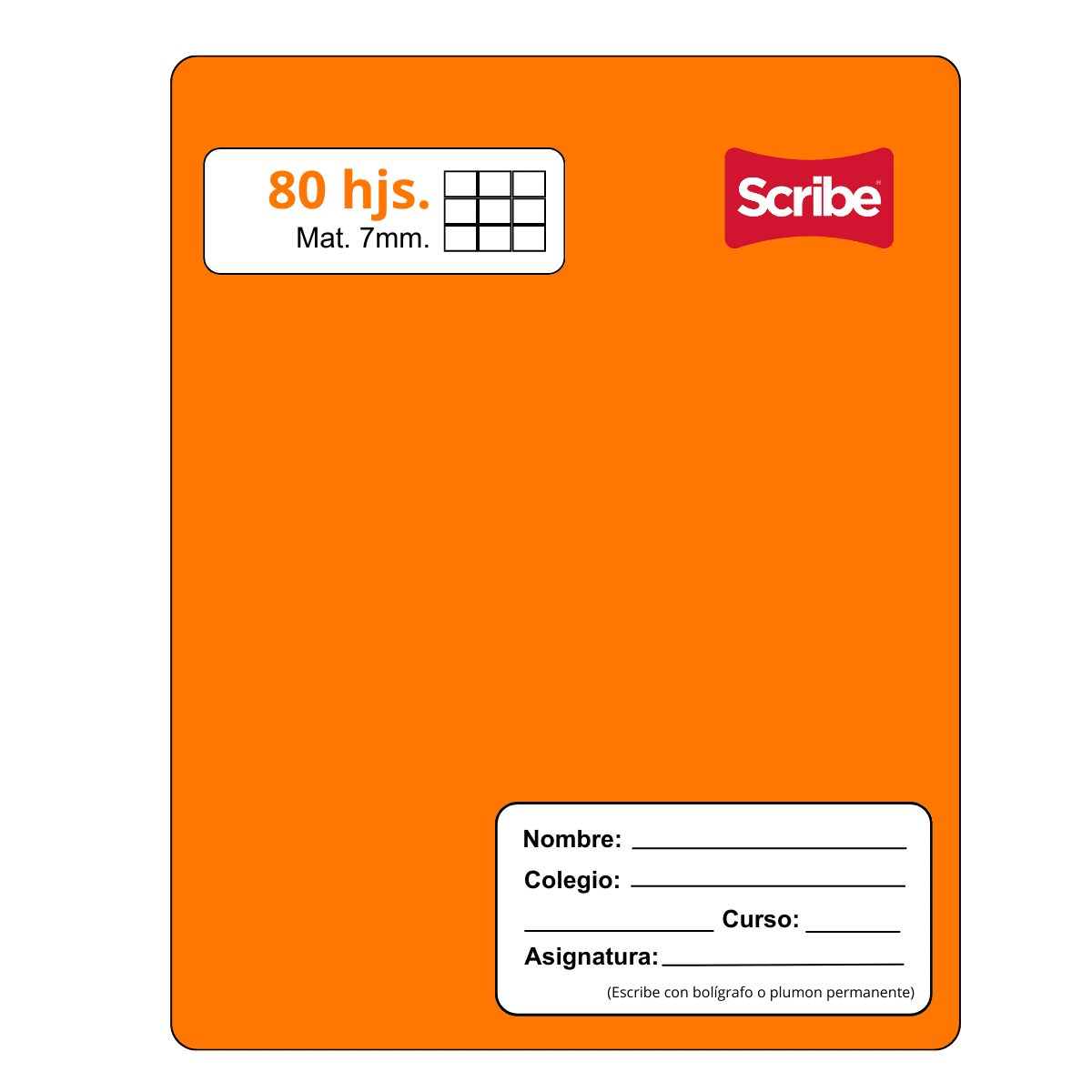 Cuaderno College Naranja Matemática Scribe 80 Hojas, 7mm