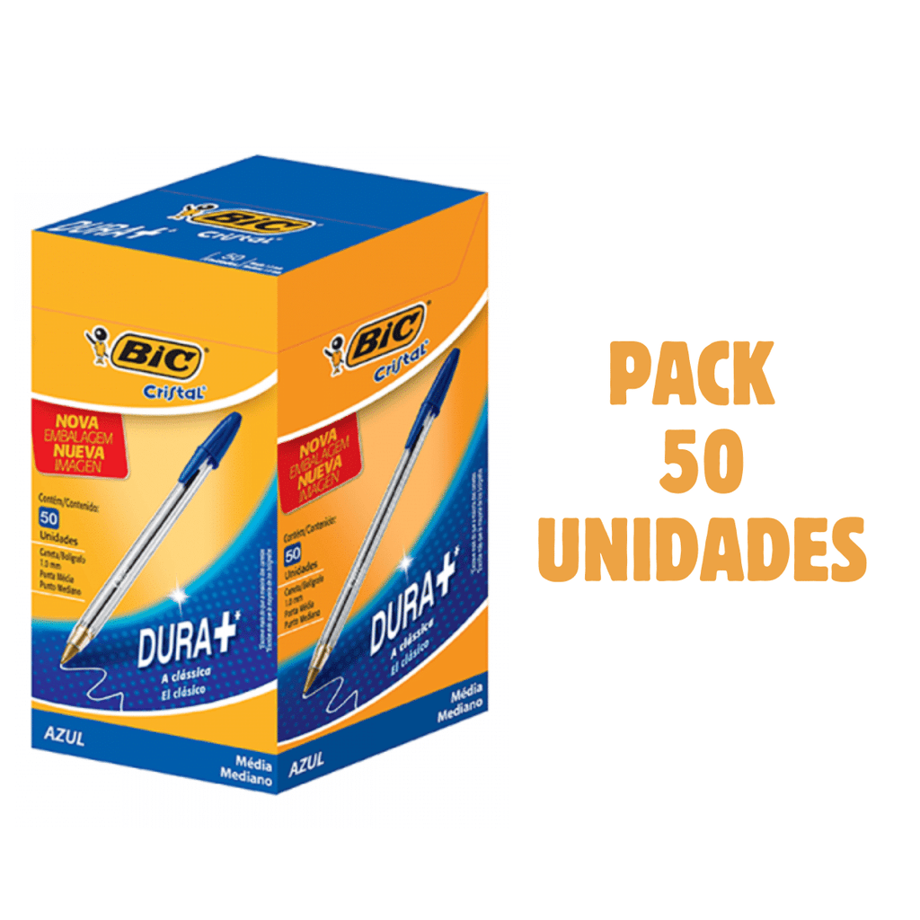 Lápices Pasta Bic Azul x 50 Unidades Cristal 1.0mm Punta Metálica Media