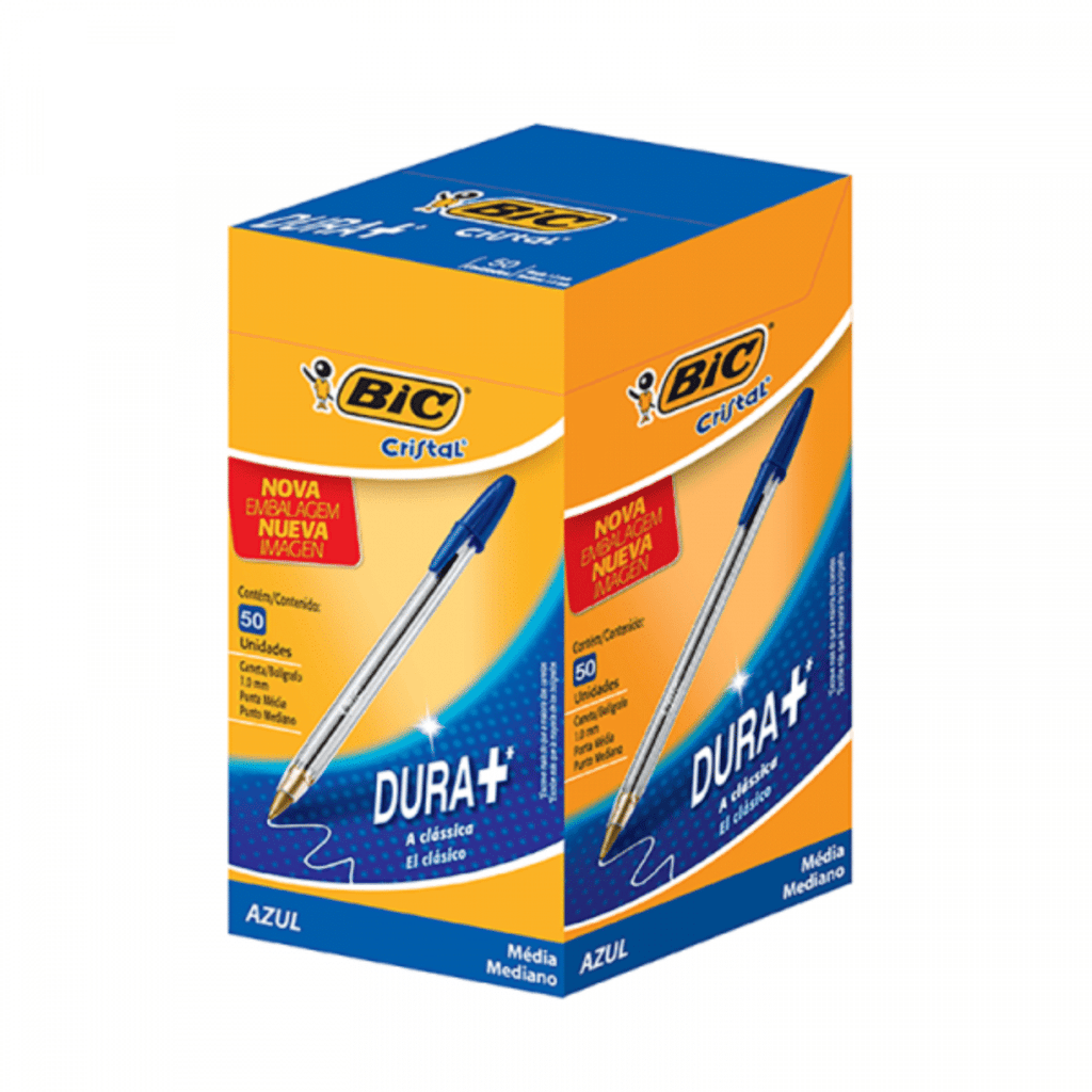 Lápices Pasta Bic Azul x 50 Unidades Cristal 1.0mm Punta Metálica Media