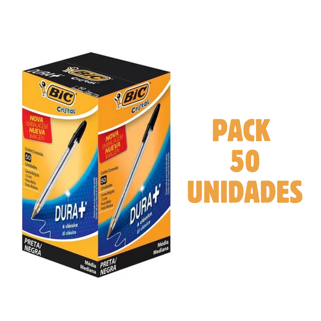 Lápices Pasta Bic x 50 Unidades Cristal 1.0mm Punta Metálica Media