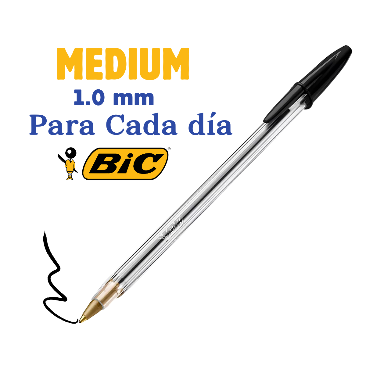 Lápices Pasta Bic x 50 Unidades Cristal 1.0mm Punta Metálica Media