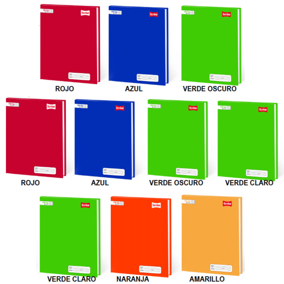 Pack 10 Cuadernos College Liso 7 mm x 80 Hojas Colores Surtidos