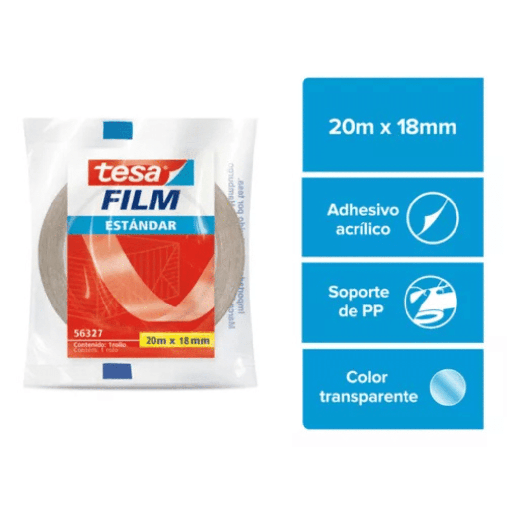 Cinta Adhesiva Transparente Tesa 18mm x 20m – Uso Escolar y Oficina