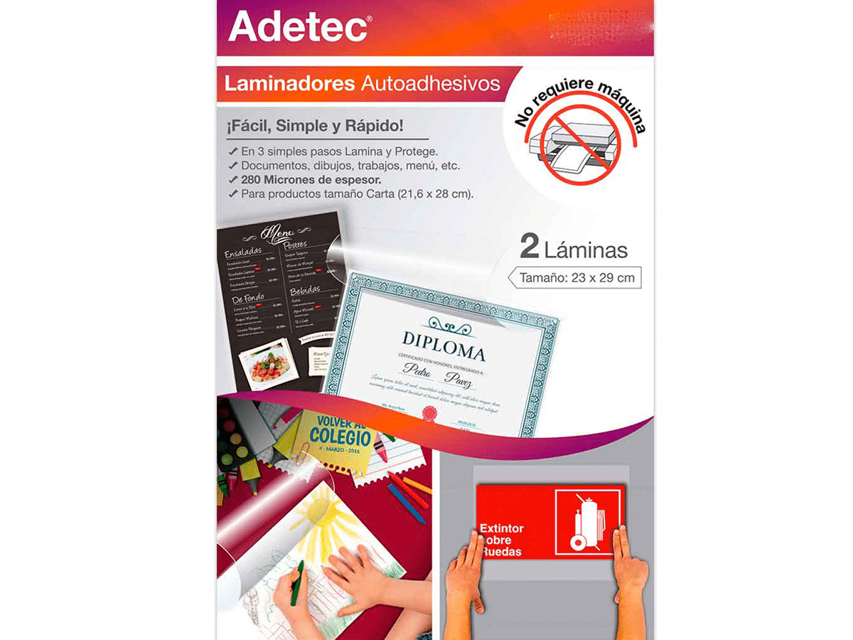 Laminado En Frío Autoadhesivo Para Plastificar Tamaño Carta 229X292 mm Adetec - 3452