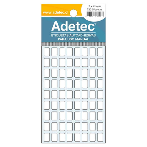 720 Etiquetas Manuales Adetec Rectangular Blanca 8x12 Mm - 108