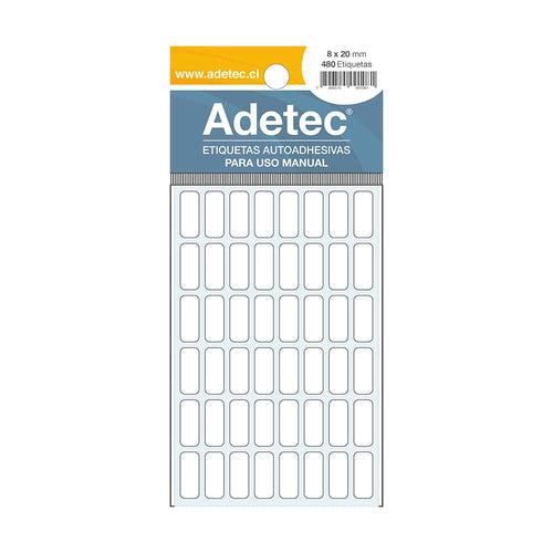 480 Etiquetas Manual Adetec Rectangular Blanca 8x20 Mm - 109