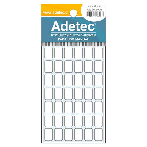 420 Etiquetas Manuales Adetec Rectangular Blanca 11x17 Mm -110