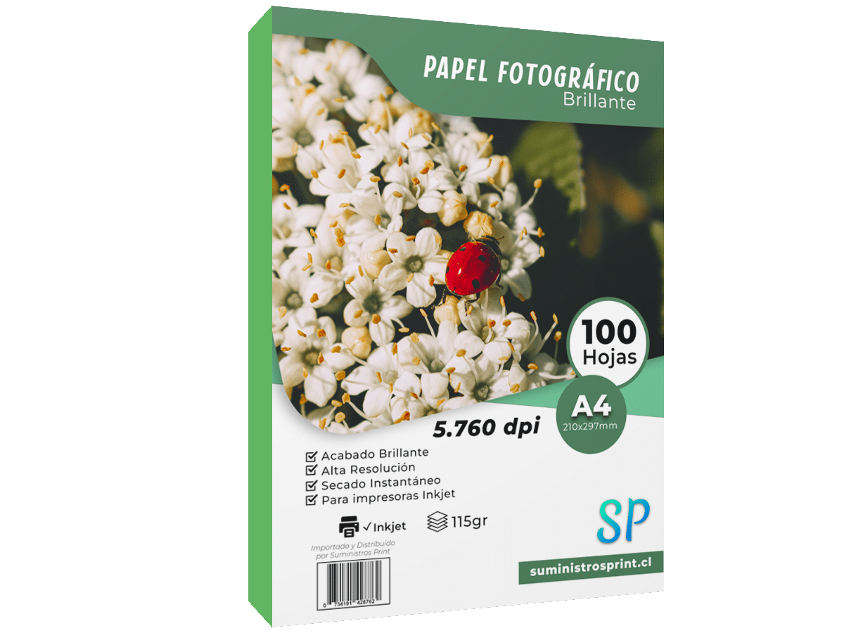 Papel Fotográfico Glossy A4 115gr Alto Brillo X 100 Hojas SP