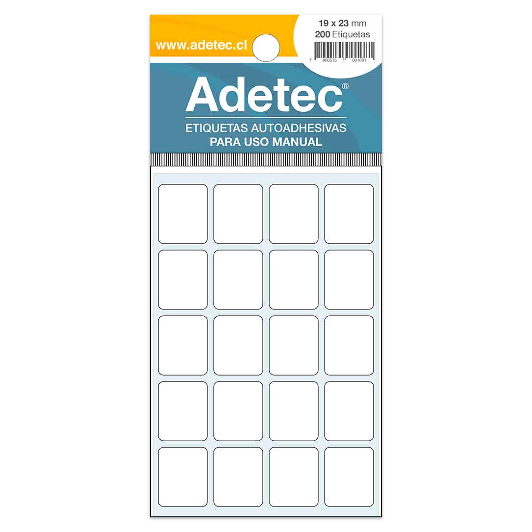 200 Etiquetas Manuales Adetec Rectangular Blanca 19x23 Mm -115
