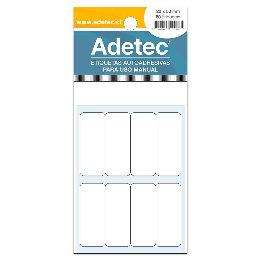 80 Etiquetas Manuales Adetec Rectangular Blanca 20x50 Mm -118