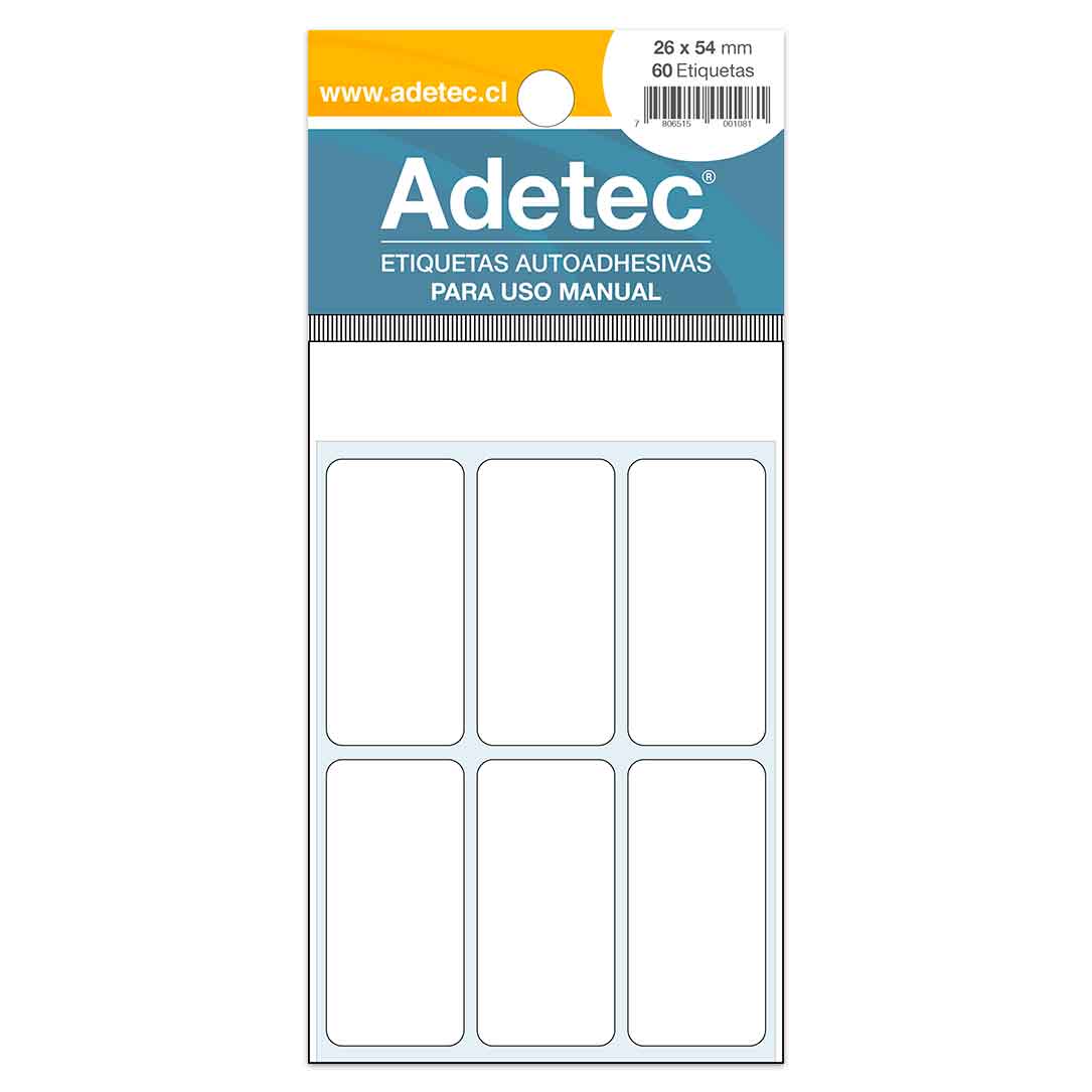 60 Etiquetas Manuales Adetec Rectangular Blanca 26x54 Mm -123